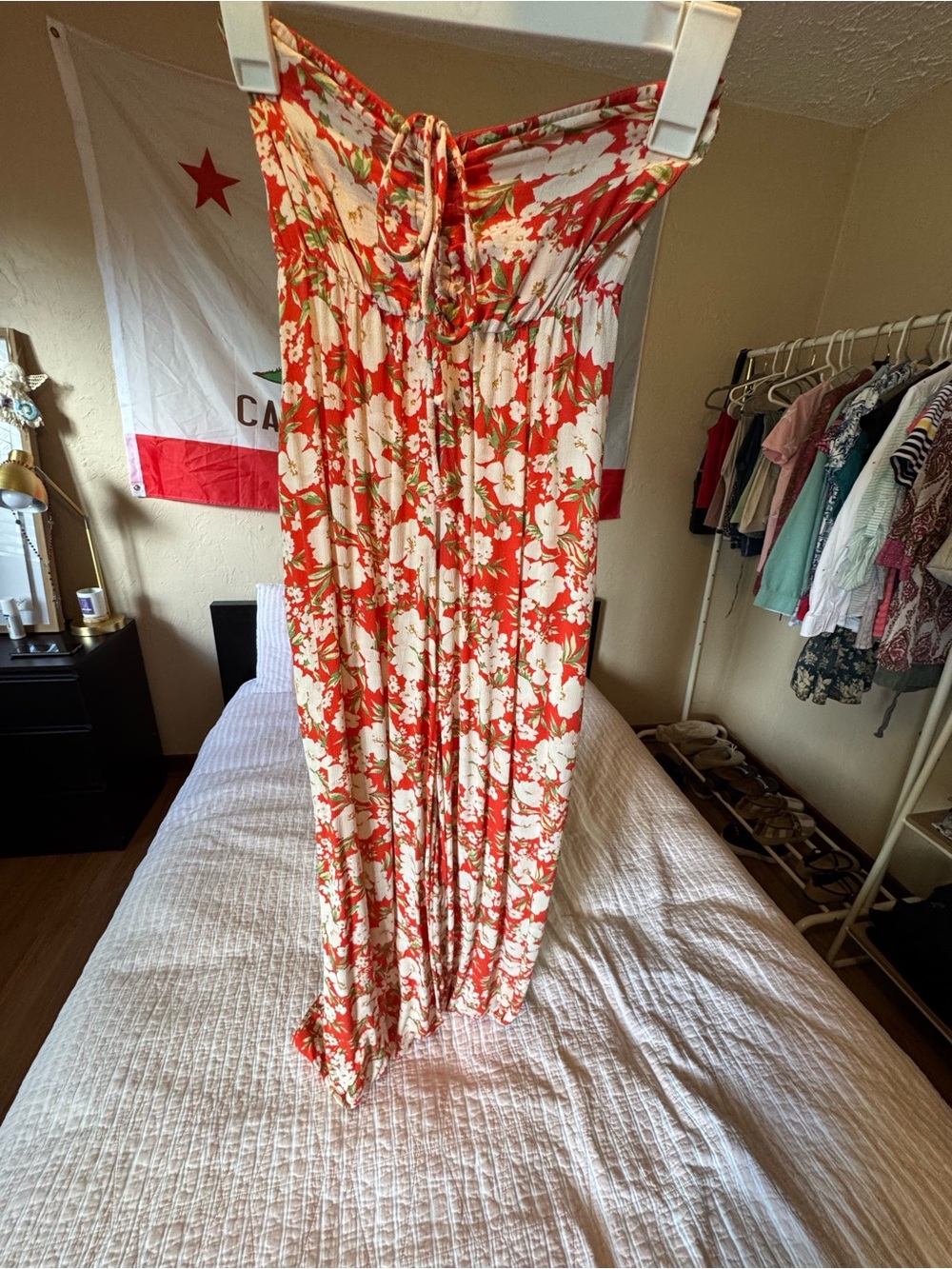American Eagle floral strapless wide leg jumpsuit